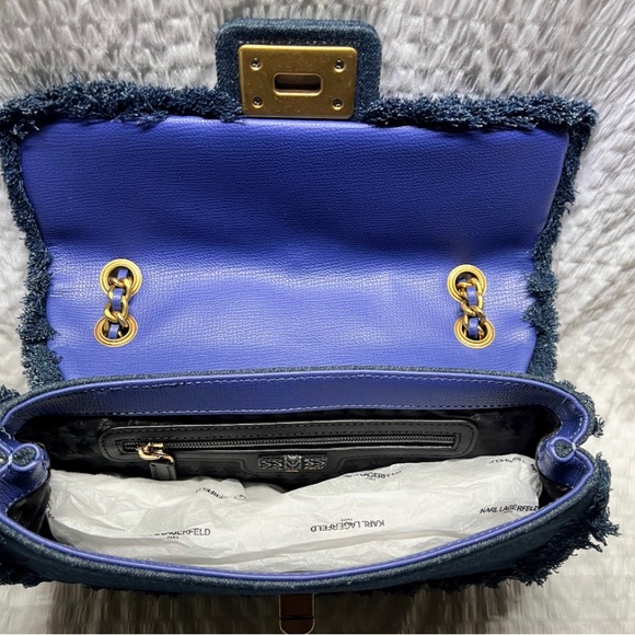 Karl Lagerfeld Paris Agyness Denim Shoulder Bag Pearl. - Picture 7 of 8